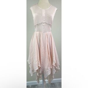 Arc & Co Blush Mesh Flowy Asymmetrical Hem Dress
